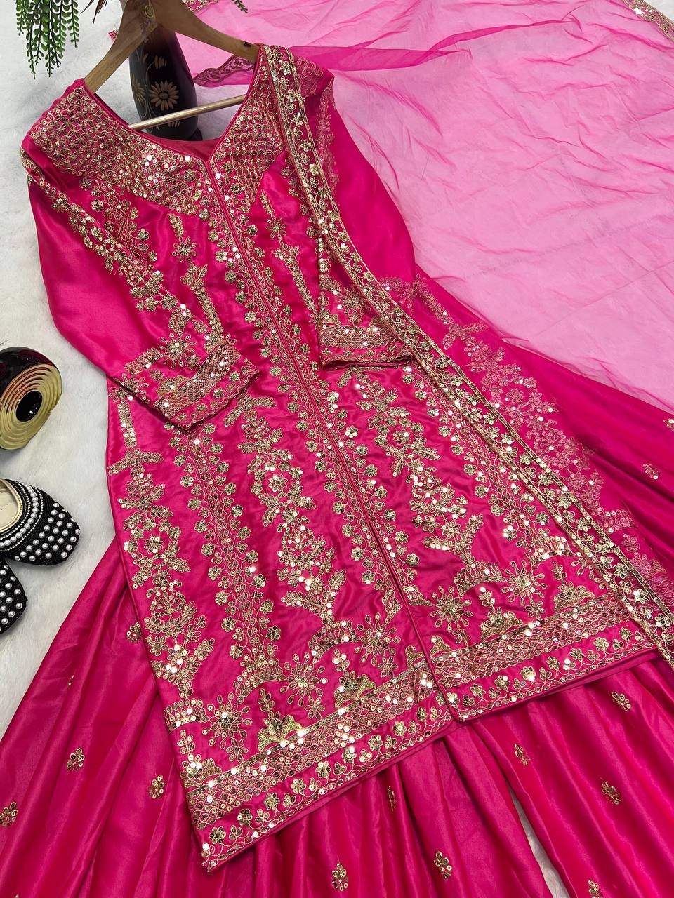 Modern Magenta Heavy Embroidered Ensemble